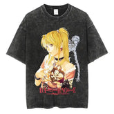 Death Note Anime Graphic T-Shirt - Vintage Washed Oversized Cotton Streetwear Tee (Unisex) - black-SIK027C / M