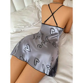 Women’s Heart Print Spaghetti Strap Nightgown - Soft Casual Sleep Dress & Loungewear - GRAY / XL