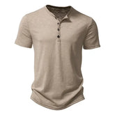 Men’s Cotton Henley T-Shirt – Casual Short Sleeve Button Placket Summer Top