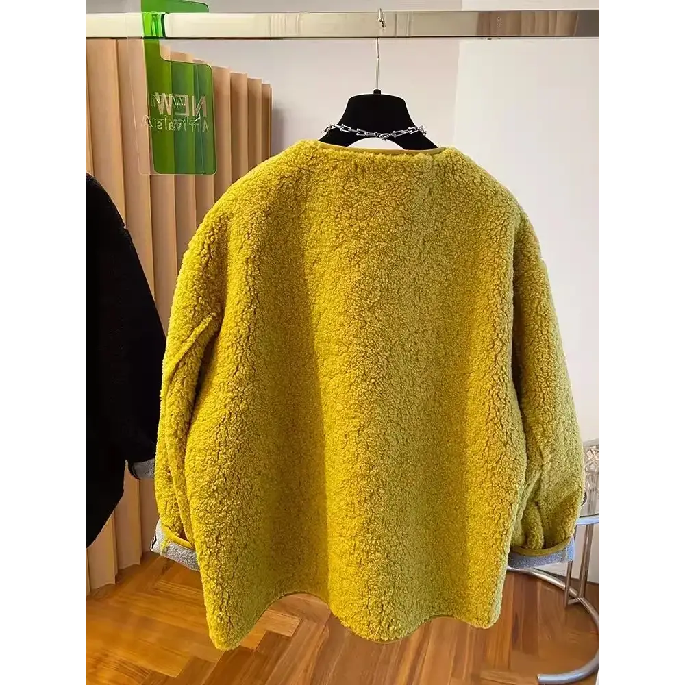 Women’s Lamb Wool Jacket – Loose Warm Velvet Coat with Pockets M–3XL