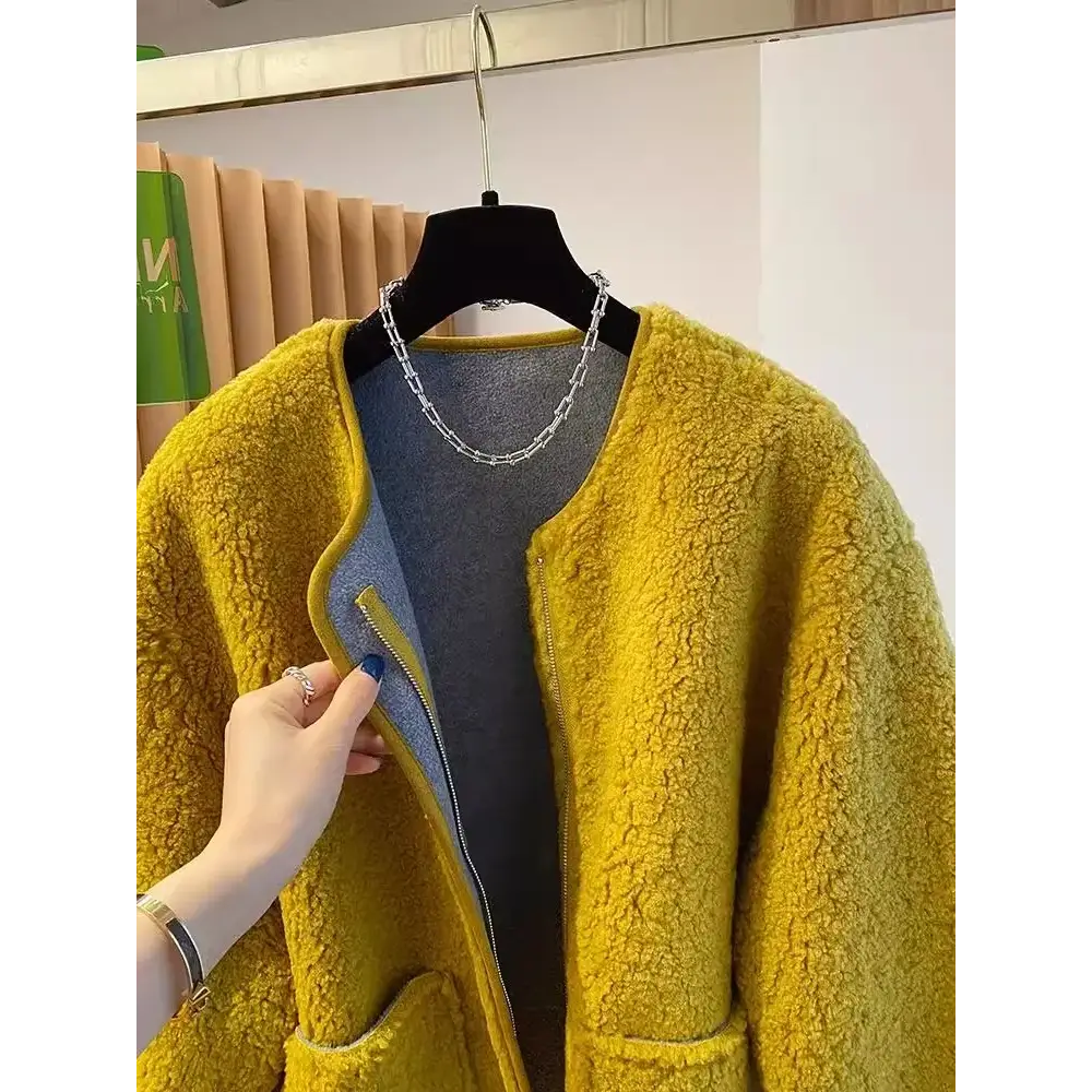 Women’s Lamb Wool Jacket – Loose Warm Velvet Coat with Pockets M–3XL