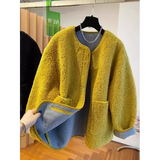 Women’s Lamb Wool Jacket – Loose Warm Velvet Coat with Pockets M–3XL