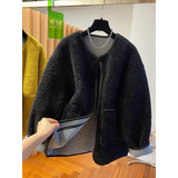 Women’s Lamb Wool Jacket – Loose Warm Velvet Coat with Pockets M–3XL - black / M / CHINA