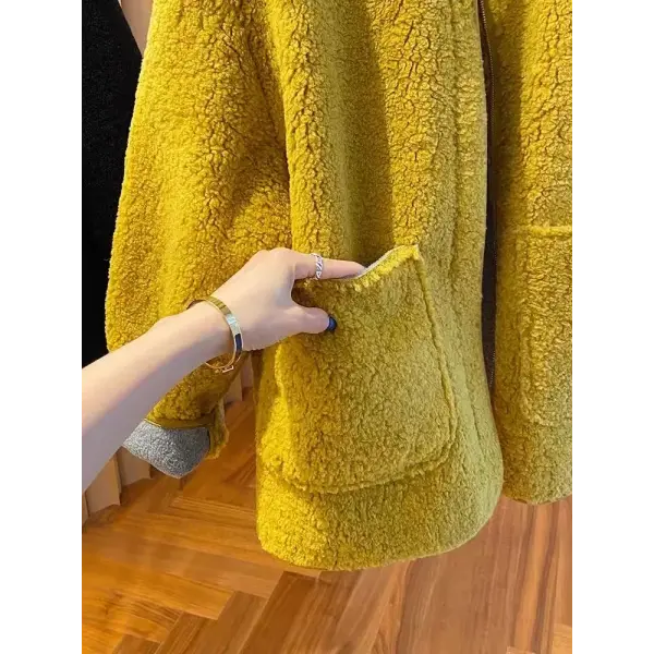 Women’s Lamb Wool Jacket – Loose Warm Velvet Coat with Pockets M–3XL