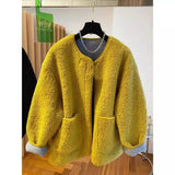 High Grade Lamb Wool Jacket for Women Loose Warm Velvet Coat 2025 New Spring Autumn Large Pockets Fashion Outerwear