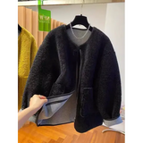 Women’s Lamb Wool Jacket – Loose Warm Velvet Coat with Pockets M–3XL