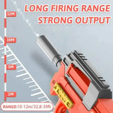 High-tech electric water gun with orange silver toy design and range markings