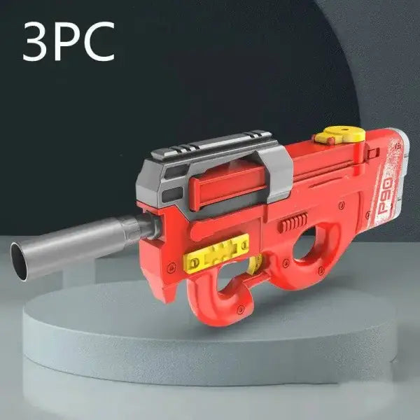 Red and silver high-tech electric water gun toy with yellow accents