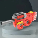 Red and silver high-tech electric water gun with yellow accents