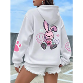 Women’s Hip Hop Oversized Hoodie – Printed Casual Warm Fleece Sweatshirt - White / XXL