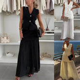 Women’s Summer Knit Cardigan & Pleated Maxi Skirt – 2-Piece Dress Set