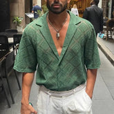 Hollow Out Men’s Casual Shirt Breathable Short Sleeve Summer Style - Green / L - None