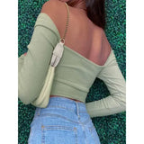V-Neck High-Stretch Polyester Long Sleeve Crop Tops for Spring