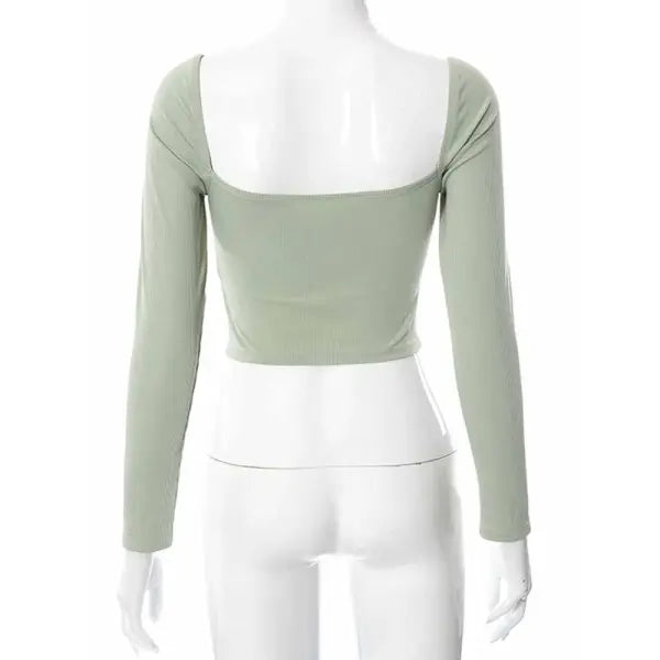V-Neck High-Stretch Polyester Long Sleeve Crop Tops for Spring