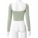 V-Neck High-Stretch Polyester Long Sleeve Crop Tops for Spring