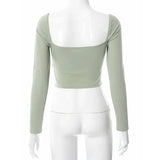 V-Neck High-Stretch Polyester Long Sleeve Crop Tops for Spring