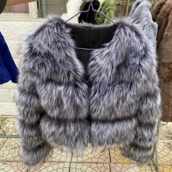 Women’s Faux Fur Coat – Thick Warm Winter Fashion Jacket Plus Size - Silver Fox / 5XL / CHINA