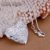 Sterling Silver Heart Photo Frame Pendant Necklace with Rope Chain - 60cm