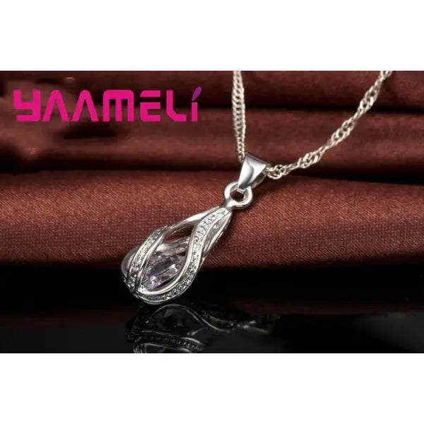 Water Drop Jewelry Set Sterling Silver Plated for Wedding Ceremonies