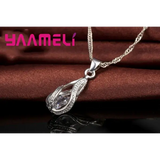 Hot Water Drop CZ 925 Sterling Silver Plated Jewelry Set For Women Pendant Necklace Hoop Earrings Wedding Party