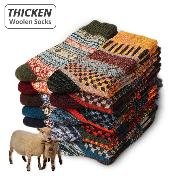 HSS Brand Men Thick Wool Socks 5 Pairs Pack - Style A / EU39-45(US6.5-11)