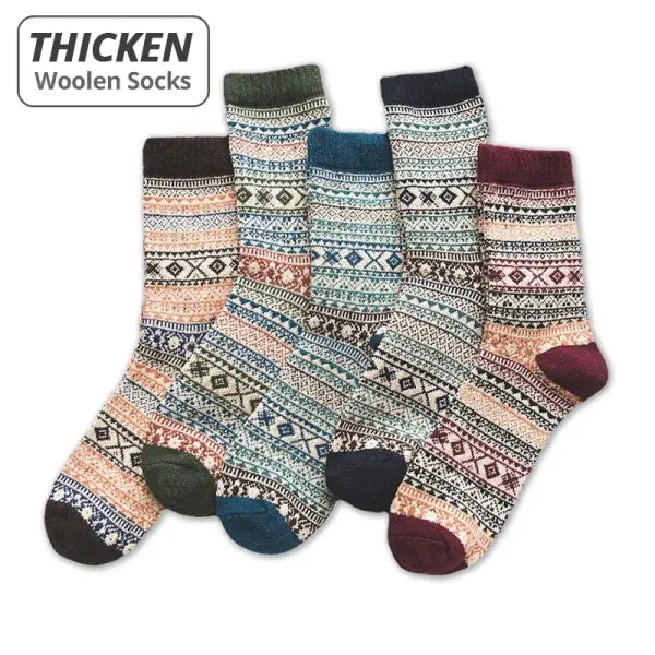 HSS Brand Men Thick Wool Socks 5 Pairs Pack - Style A / EU39-45(US6.5-11)