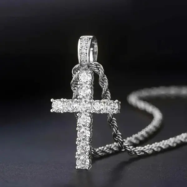 Huitan 60cm Twisted Chain Cubic Zirconia Long Necklace Cross Pendant