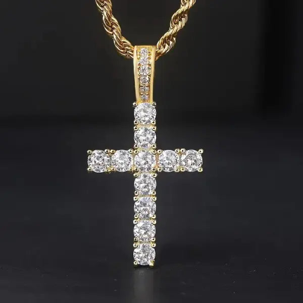 Huitan 60cm Twisted Chain Cubic Zirconia Long Necklace Cross Pendant - XL1035