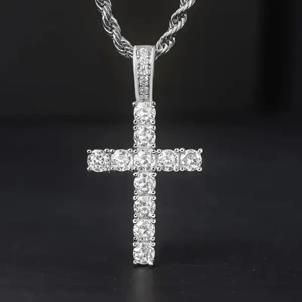 Huitan 60cm Twisted Chain Cubic Zirconia Long Necklace Cross Pendant - XL1034