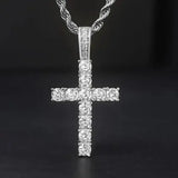 Huitan 60cm Twisted Chain Cubic Zirconia Long Necklace Cross Pendant - XL1034