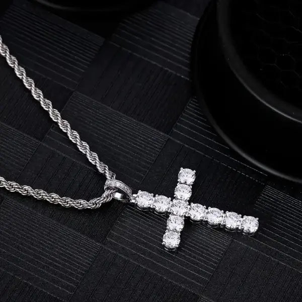 Huitan 60cm Twisted Chain Cubic Zirconia Long Necklace Cross Pendant