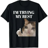 Funny crying cat t-shirt cotton summer athletic wear