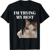Funny crying cat t-shirt cotton summer athletic wear - United States / XXL / black