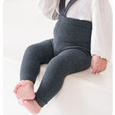 Infant Baby Suspender Leggings – High-Waist Stretchy Solid Spring Pants for Girls & Boys (1–2Y)
