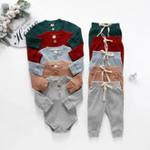 Newborn Baby Girl/Boy Outfit Set – Ribbed or Plaid Long-Sleeve Bodysuit + Elastic Pants 2-Piece Spring/Autumn Clothes