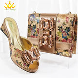 Italian New Arrivals Shoes and Bag Set in Green Color High Quality Specials Design Slipper with Crystal for Wedding