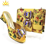 Italian New Arrivals Shoes and Bag Set in Green Color High Quality Specials Design Slipper with Crystal for Wedding