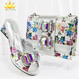 Italian New Arrivals Shoes and Bag Set in Green Color High Quality Specials Design Slipper with Crystal for Wedding