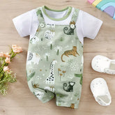 IURNXB Infant Boys Zoo Animal Print Romper – Cute Faux Two-Piece Short Sleeve Bodysuit for Newborns & Babies