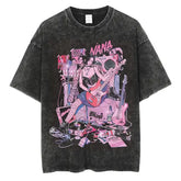 Japanese Anime Nana Osaki Print Vintage Washed Tshirt Harajuku Streetwear Graphic T-Shirt Summer Short Sleeve Cotton