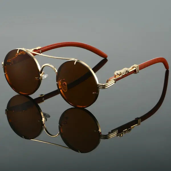 Luxury Design Vintage Round Sunglasses with Polycarbonate Lenses - golden-brown / as picture shows