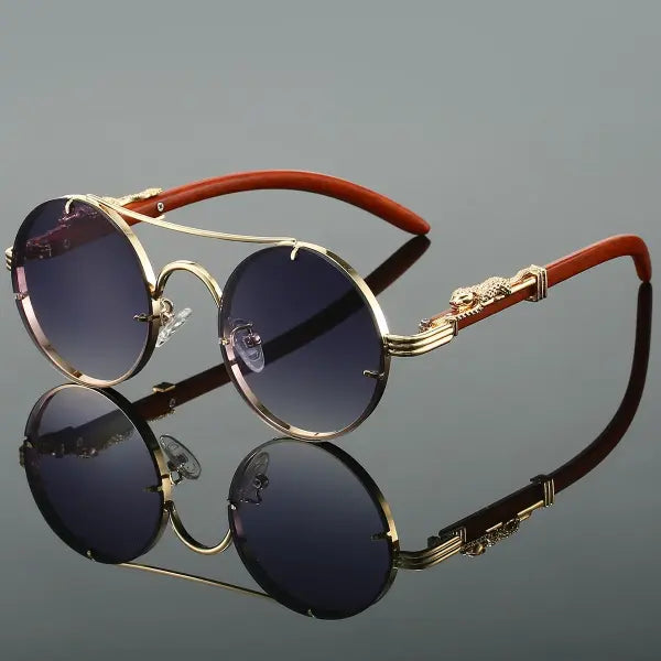 Luxury Design Vintage Round Sunglasses with Polycarbonate Lenses