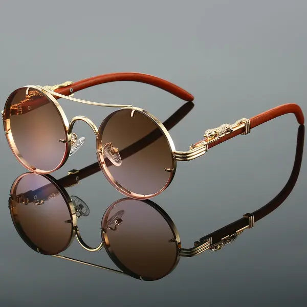 Luxury Design Vintage Round Sunglasses with Polycarbonate Lenses