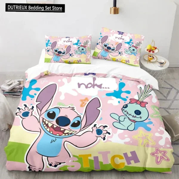 Kids Kawaii Stitch Cartoon Bedding Set - Duvet Cover & Pillowcase - Himpall