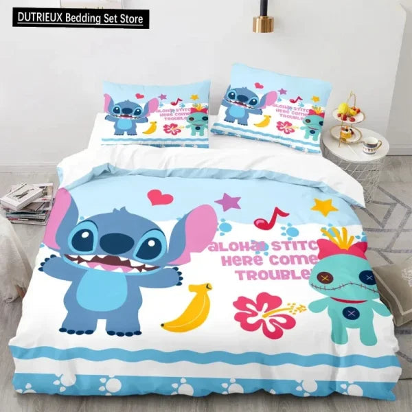 Kids Kawaii Stitch Cartoon Bedding Set - Duvet Cover & Pillowcase - Himpall