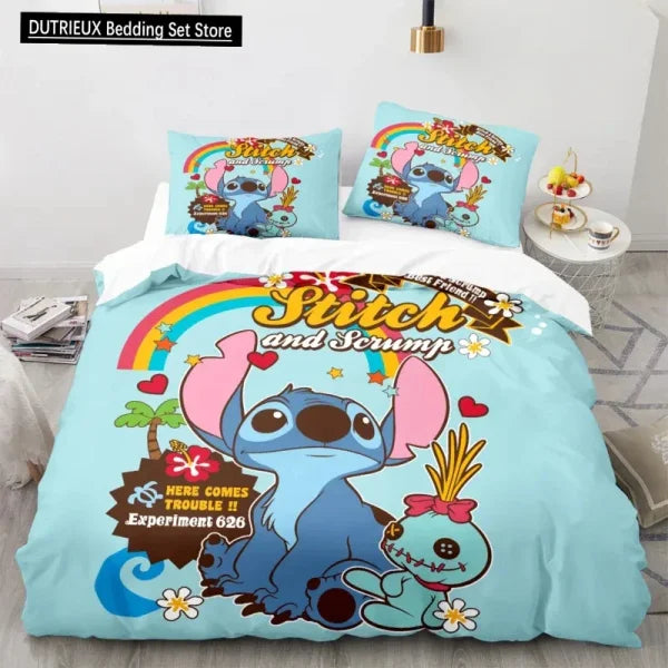 Kids Kawaii Stitch Cartoon Bedding Set - Duvet Cover & Pillowcase - Himpall