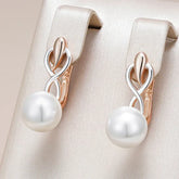 Kinel Fashion Geometry Pearl Drop Earrings for Women - Rose Gold & Silver Color with Zircon - Himpall