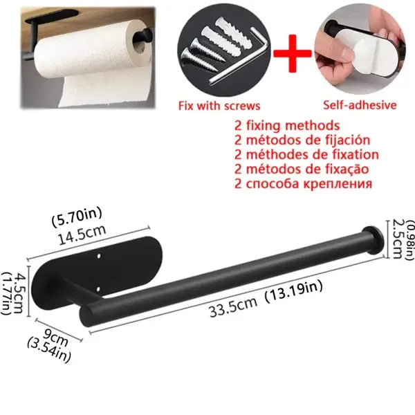 Stainless Steel Kitchen Paper Towel Holder Adhesive Cabinet Rack - Black Paper Holder