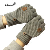 Knitted Fingerless Gloves Winter Thicken Warm Acrylic Unisex Wrist Length