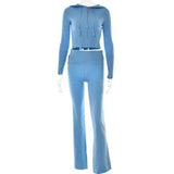 Knitted Hooded Suits with High Waist Long Sleeves and Trousers Set